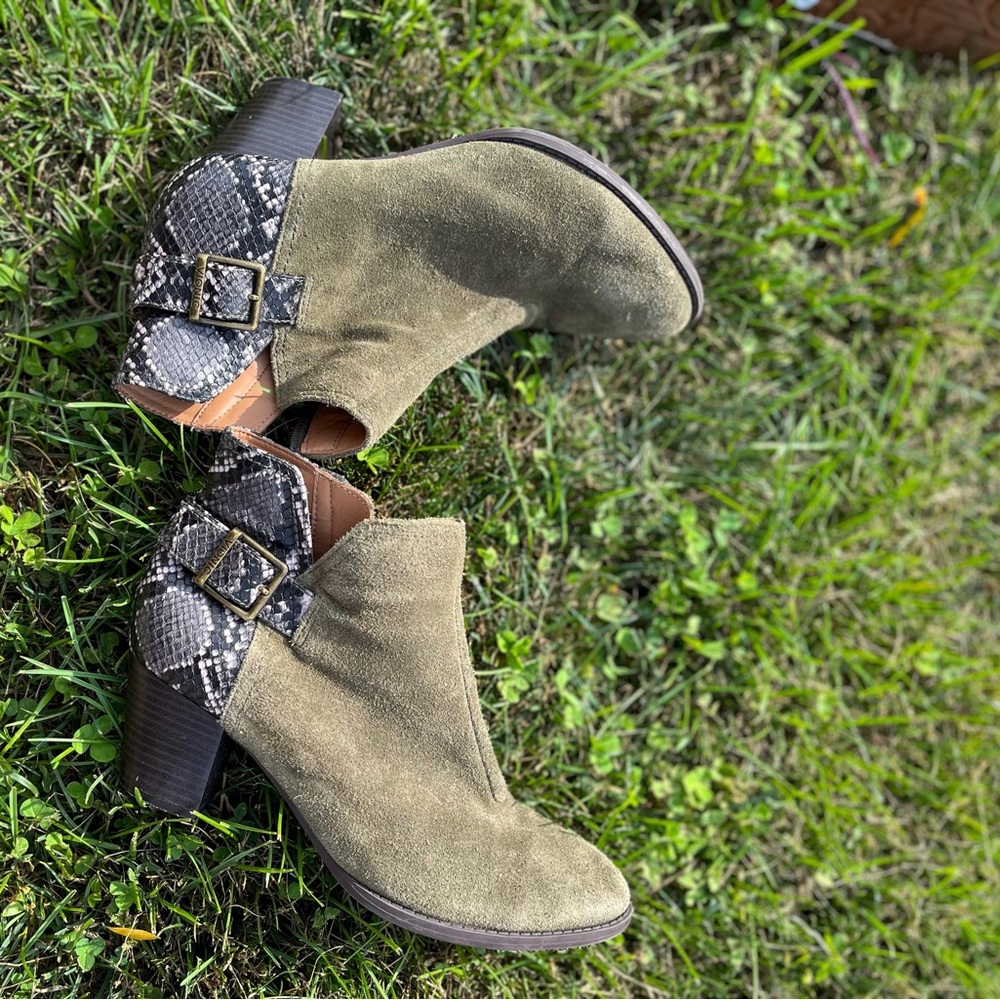 Vionic Suede & Snake Print Orthotic Booties